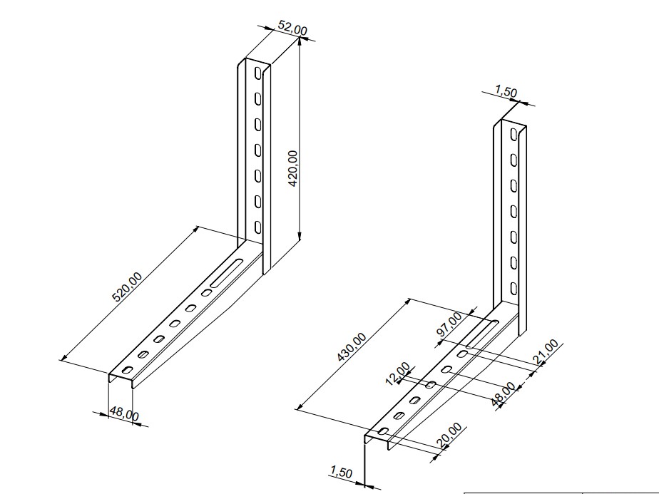 Кронштейн сварной KARDESLER METAL 520мм (520x420мм; RAL 9002); KM07-WEB520-EH-W7