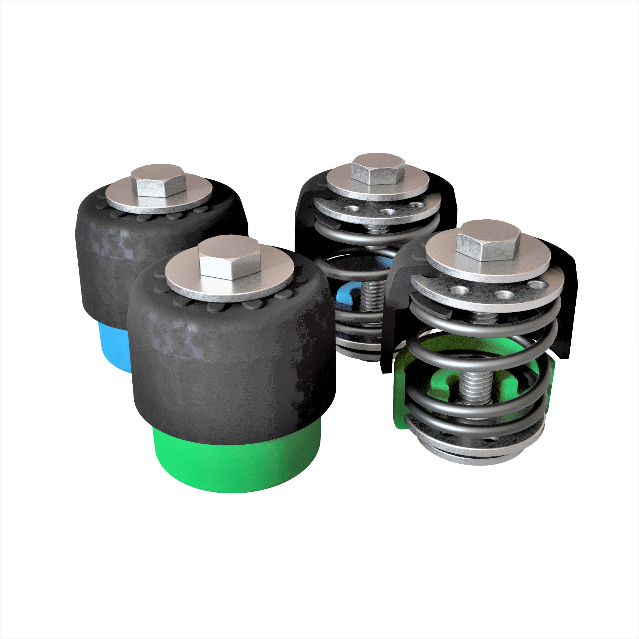 Виброопоры REXFABER (К-т из 4 шт.; зеленые/синие, до 40кг; с пружинным демпфером); RFPMM40